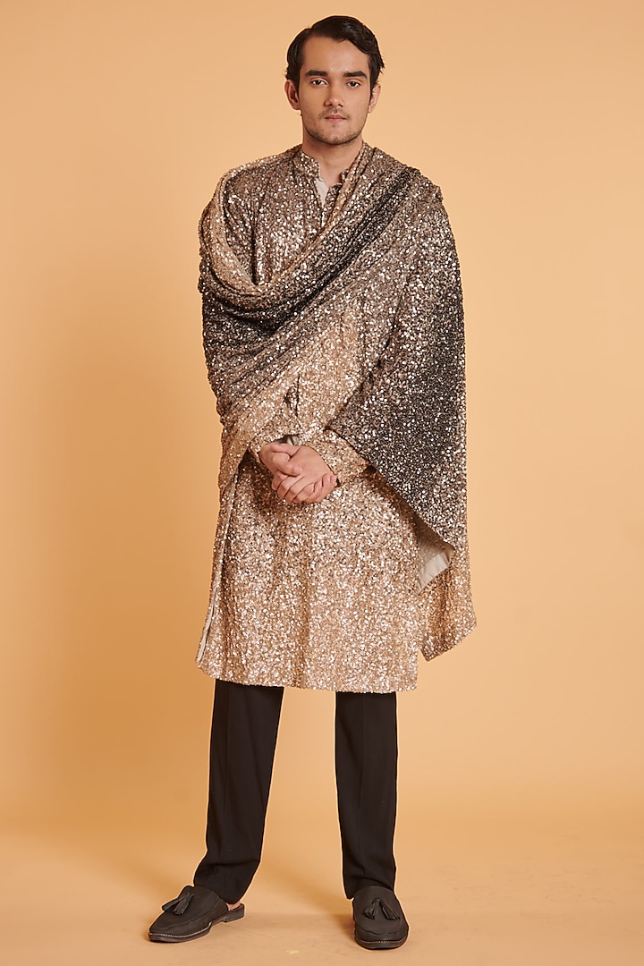 Grey & Nude Georgette Sequins Embroidered Dupatta by Siddartha Tytler Men at Pernia's Pop Up Shop