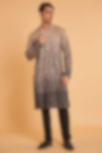 Grey & Nude Georgette Sequins Embroidered Ombre Kurta Set by Siddartha Tytler Men at Pernia's Pop Up Shop