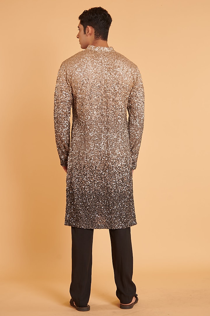 Grey & Nude Georgette Sequins Embroidered Ombre Kurta Set by Siddartha Tytler Men at Pernia's Pop Up Shop