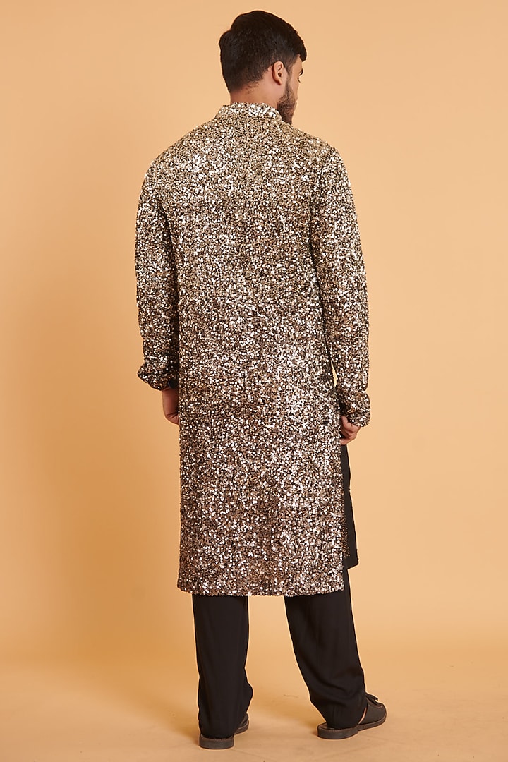Grey & Black Georgette Sequins Embroidered Ombre Kurta Set by Siddartha Tytler Men at Pernia's Pop Up Shop