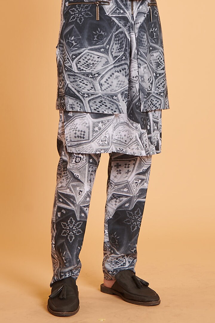 Grey Blended Linen Mughal Digital Printed Wedding Sherwani Set by Siddartha Tytler Men at Pernia's Pop Up Shop