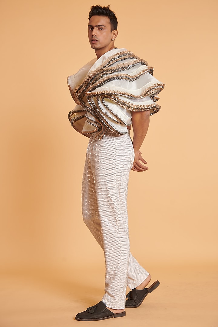 Ivory Organza Ruffled Jacket Set by Siddartha Tytler Men at Pernia's Pop Up Shop