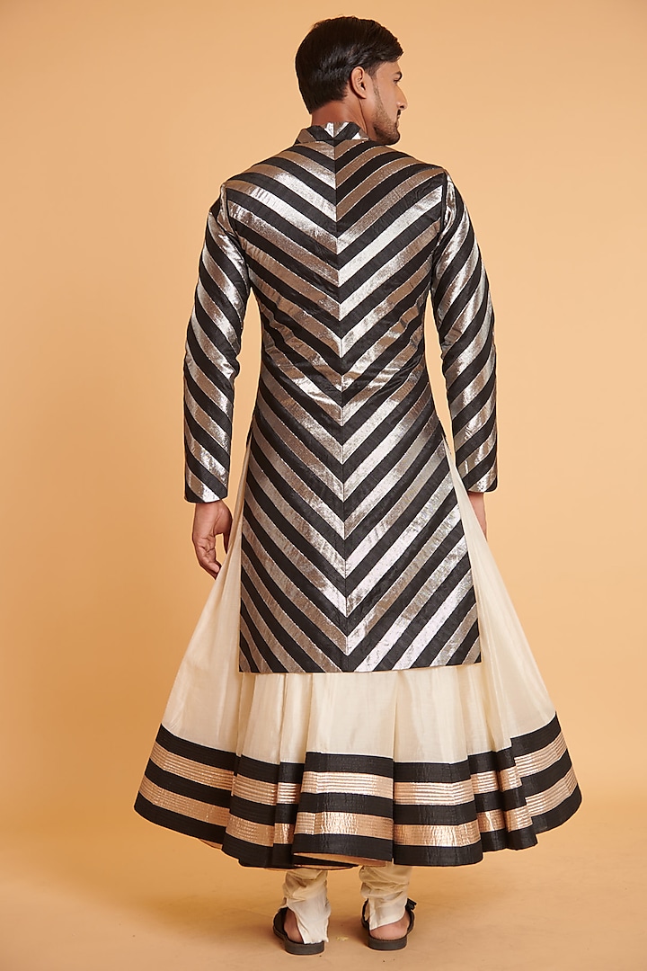 Ivory Chanderi Thirty Kali Anarkali Set by Siddartha Tytler Men at Pernia's Pop Up Shop