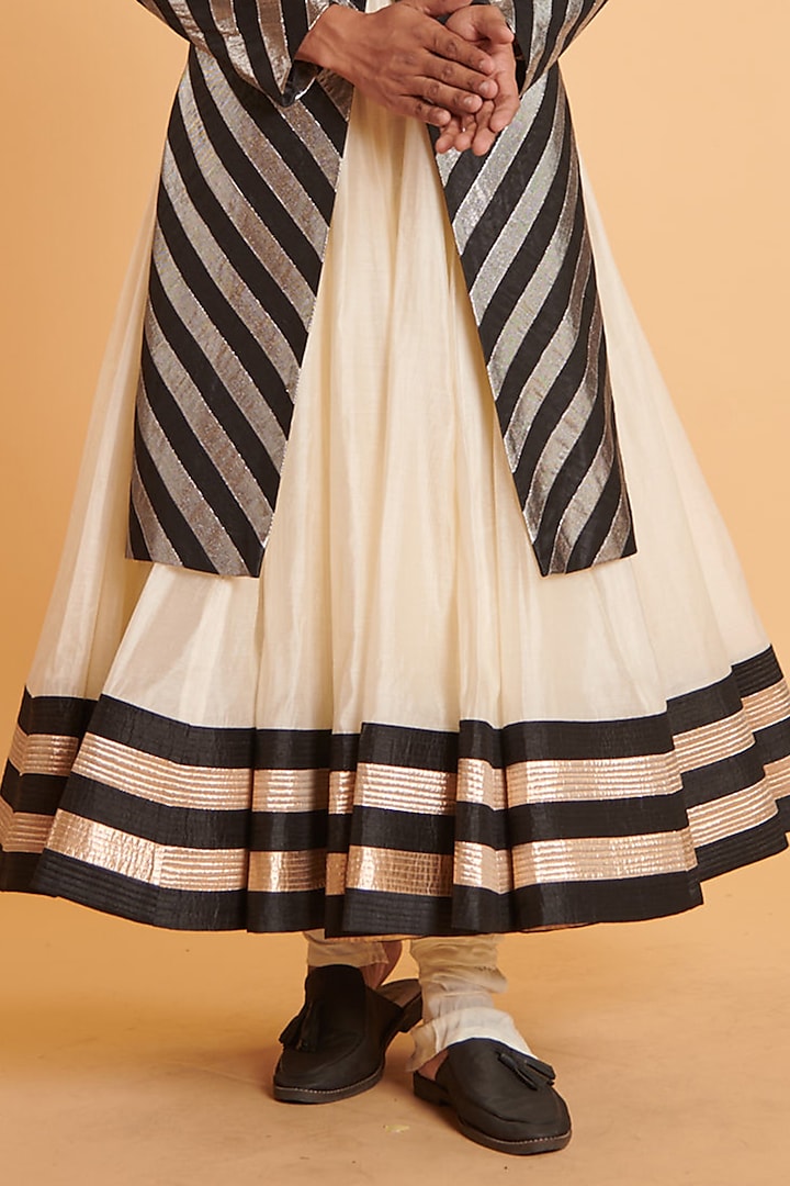 Ivory Chanderi Thirty Kali Anarkali Set by Siddartha Tytler Men at Pernia's Pop Up Shop