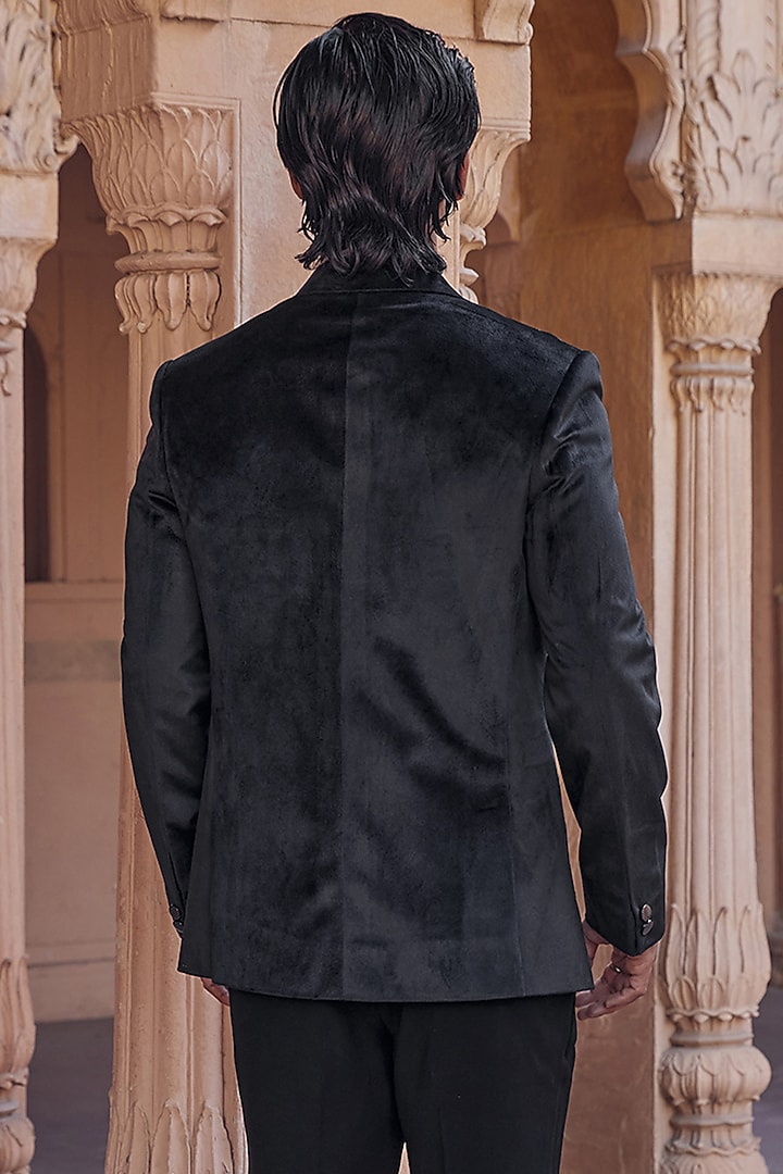 Black Chanderi Hand Embroidered Tuxedo by Studio Bagechaa Men at Pernia's Pop Up Shop