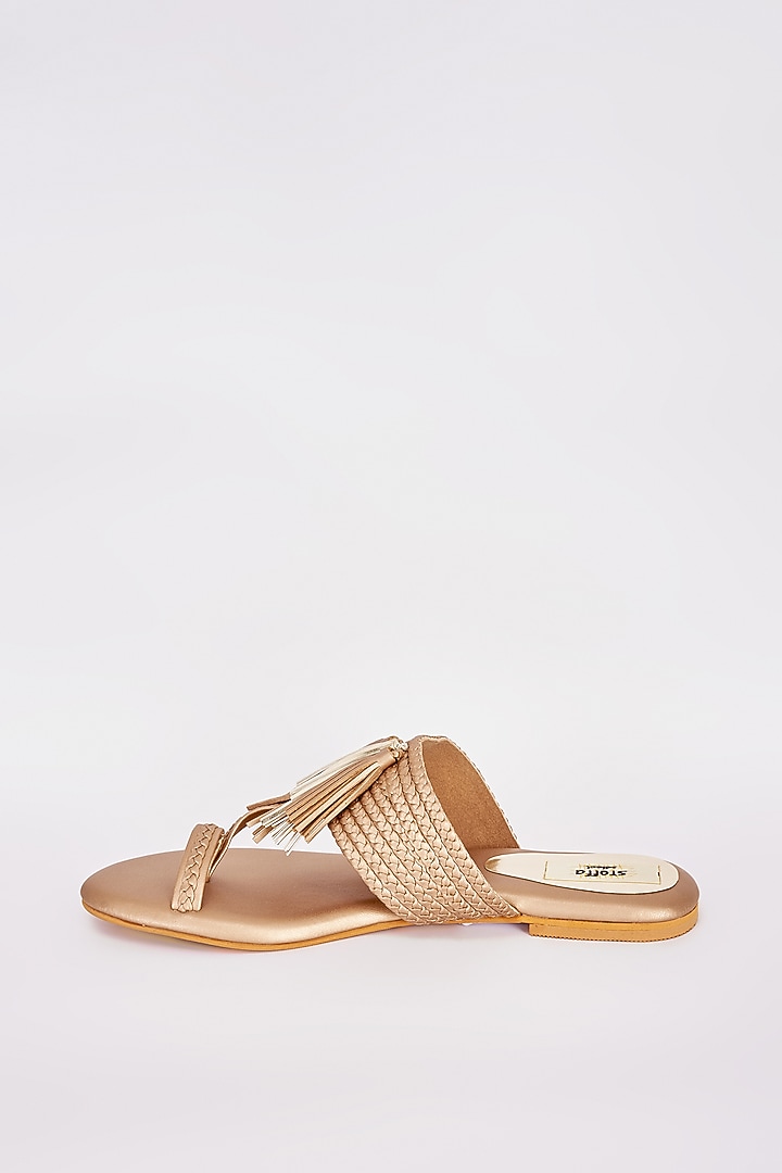 Gold Faux Leather Flats by Stoffa Bride at Pernia's Pop Up Shop