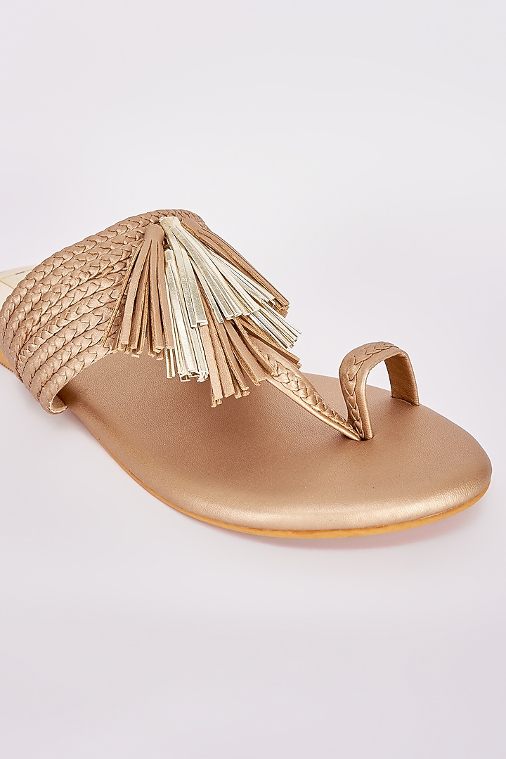 Gold Faux Leather Flats by Stoffa Bride at Pernia's Pop Up Shop