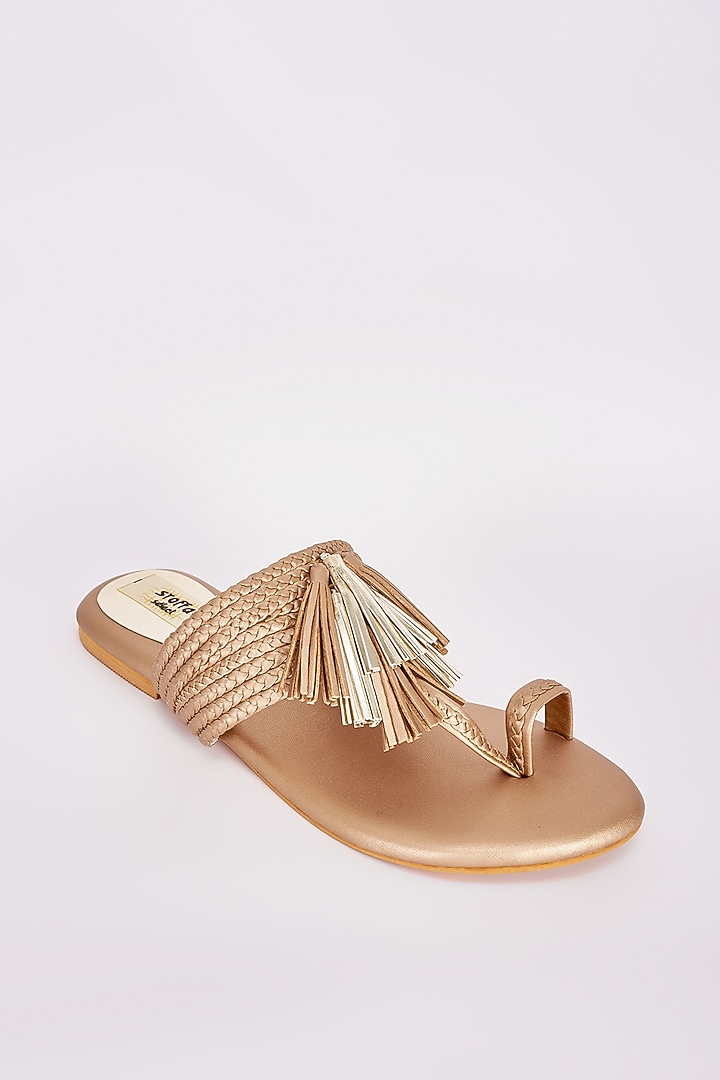 Gold Faux Leather Flats by Stoffa Bride at Pernia's Pop Up Shop