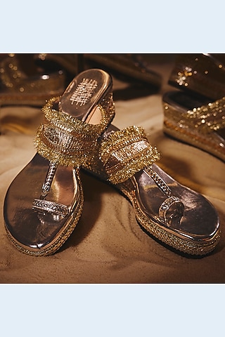 Silver Faux Leather Gota Embroidered Wedges by Stoffa Bride