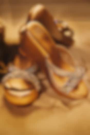 Champagne Faux Leather Crystal Embellished Wedges by Stoffa Bride at Pernia's Pop Up Shop