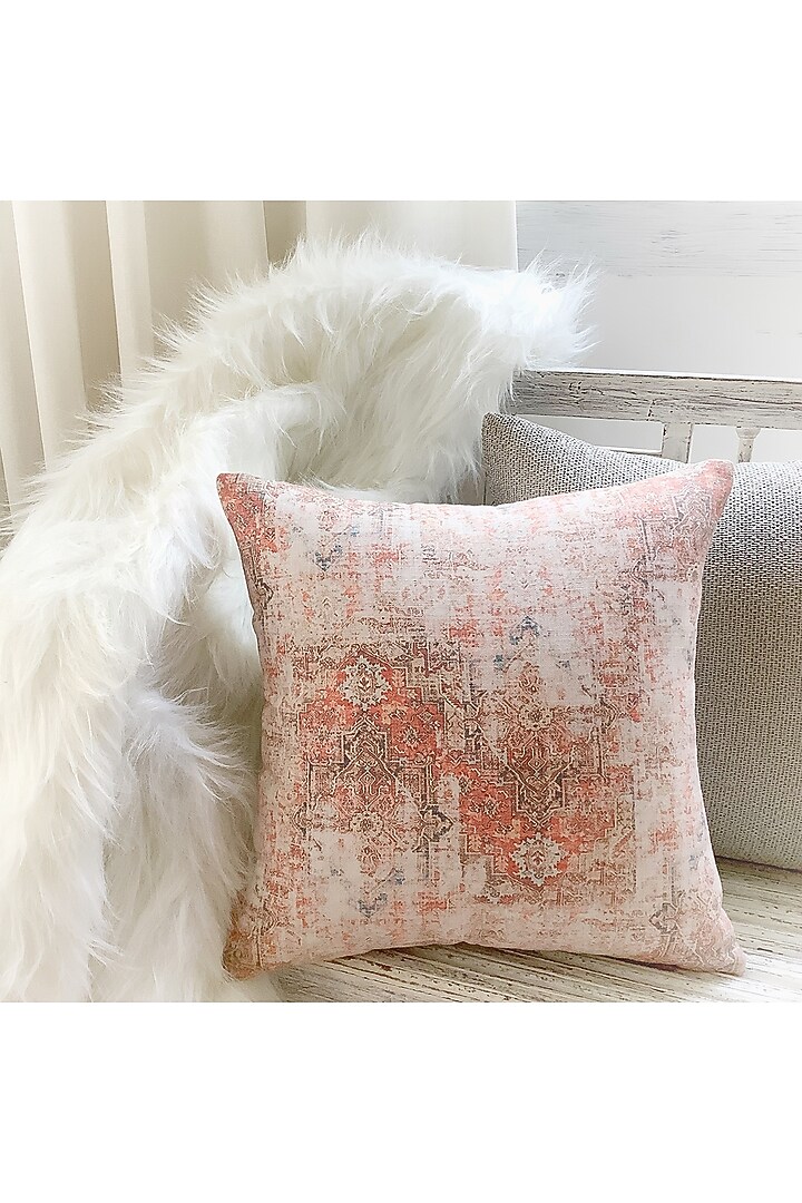 Ivory & Orange Cotton Printed Cushion Cover by Studio Covers at Pernia's Pop Up Shop
