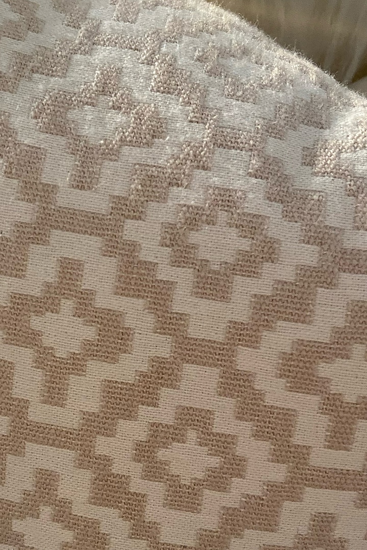 White & Beige Cotton Blend Geometric Printed Cushion Cover by Studio Covers at Pernia's Pop Up Shop