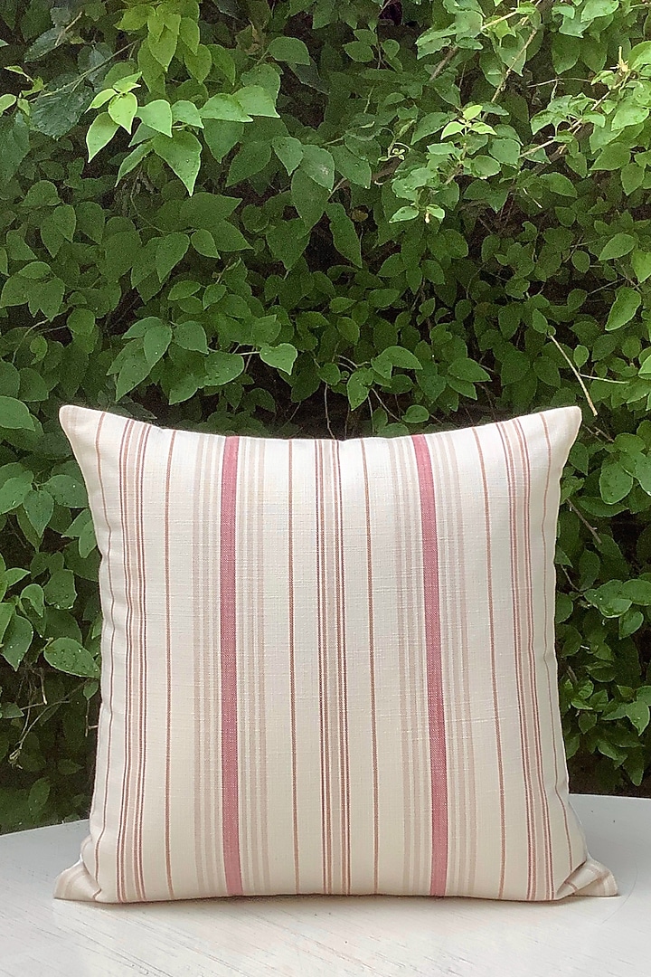 Ivory & Pink Cotton Stripe Printed Cushion Cover by Studio Covers at Pernia's Pop Up Shop
