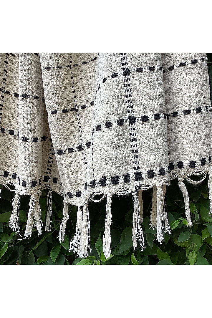 English Cottage White and Ivory Woven Cotton Throw by Studio Covers