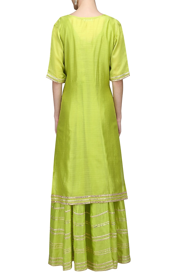 Lime green embroidered anarkali gown set available only at Pernia's Pop Up Shop.