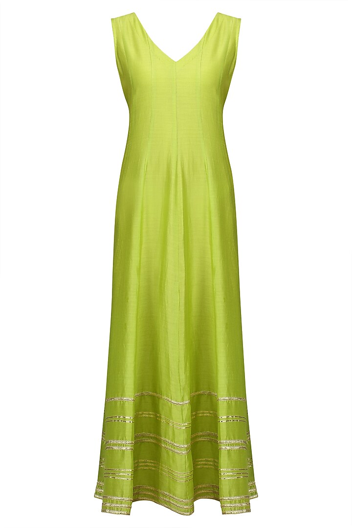 Lime green embroidered anarkali gown set available only at Pernia's Pop Up Shop.