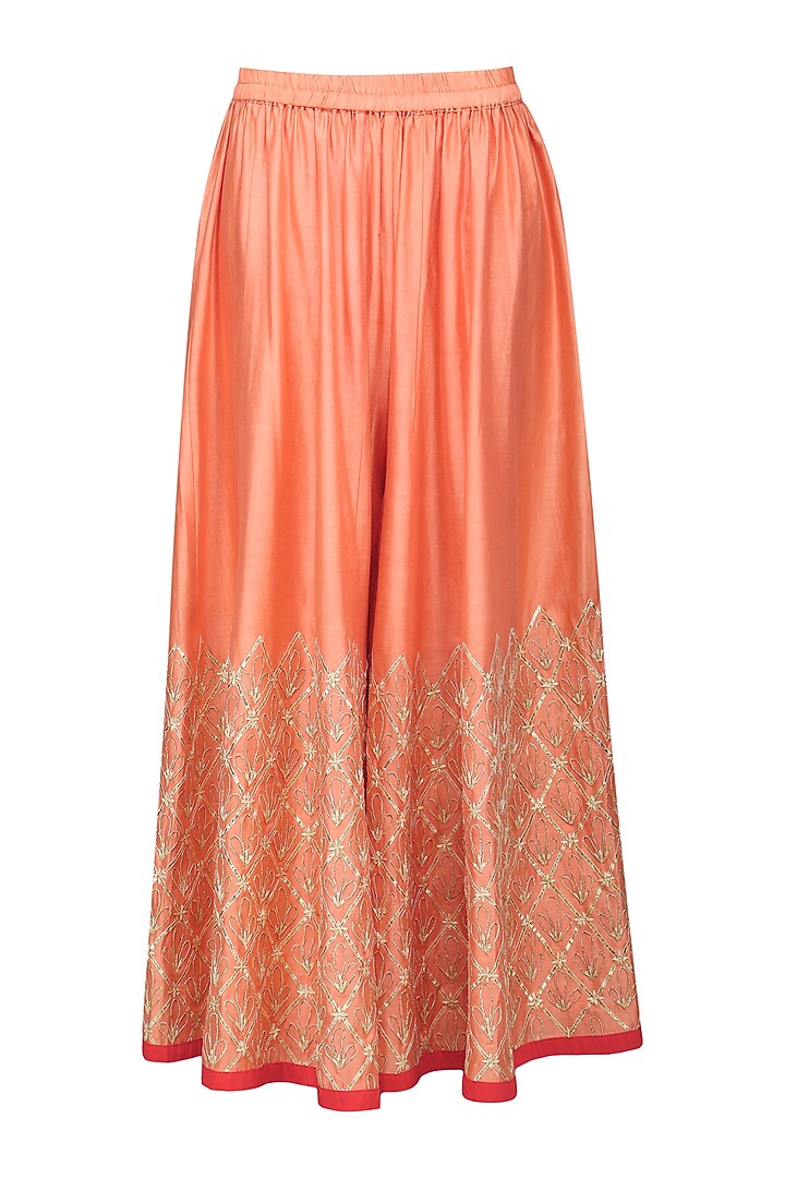 Peach embroidered kurta with sharara pants set available only at Pernia's Pop Up Shop.