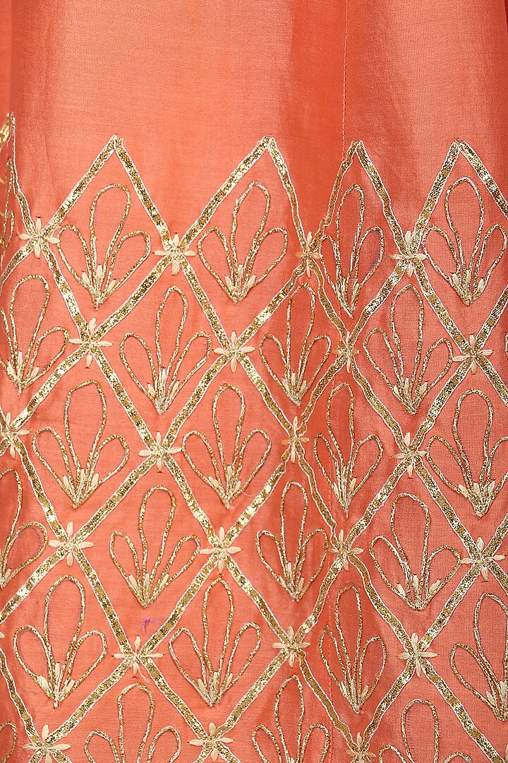 Peach embroidered kurta with sharara pants set available only at Pernia's Pop Up Shop.