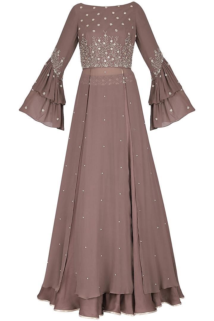 Ash Rose Embellished Blouse with Lehenga Skirt by Seema Thukral
