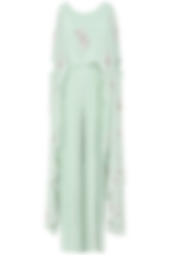 Pistachio Green Jumpsuit with Embroidered Cape by Seema Thukral