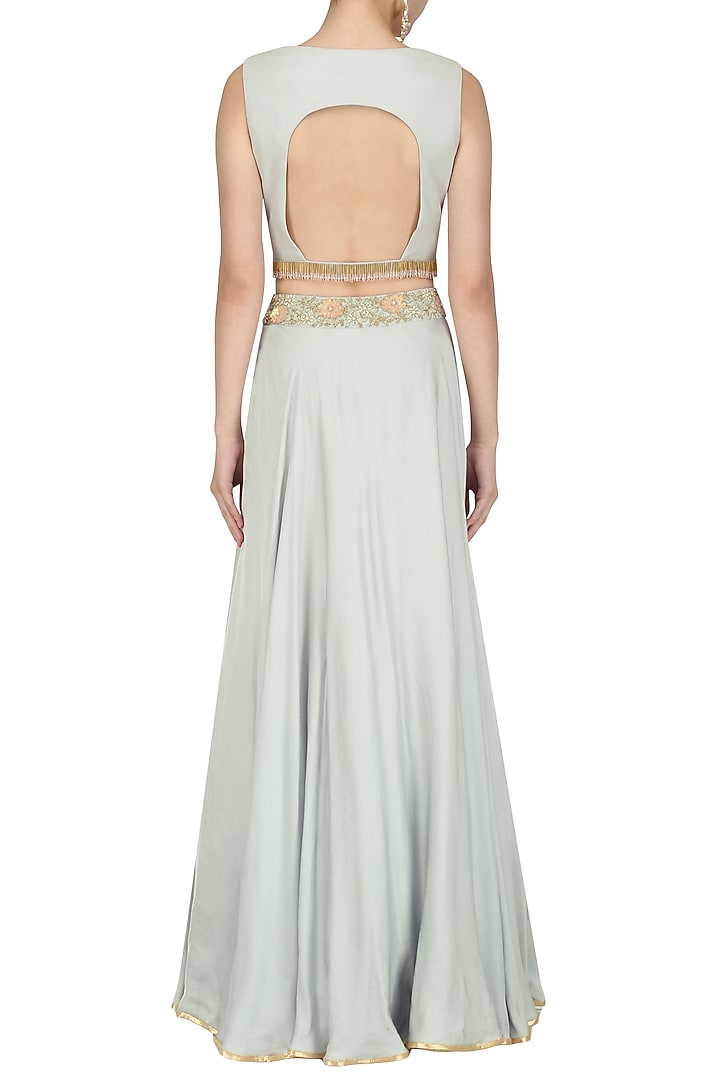 Ice blue embroidered crop top and skirt set available only at Pernia's Pop Up Shop.
