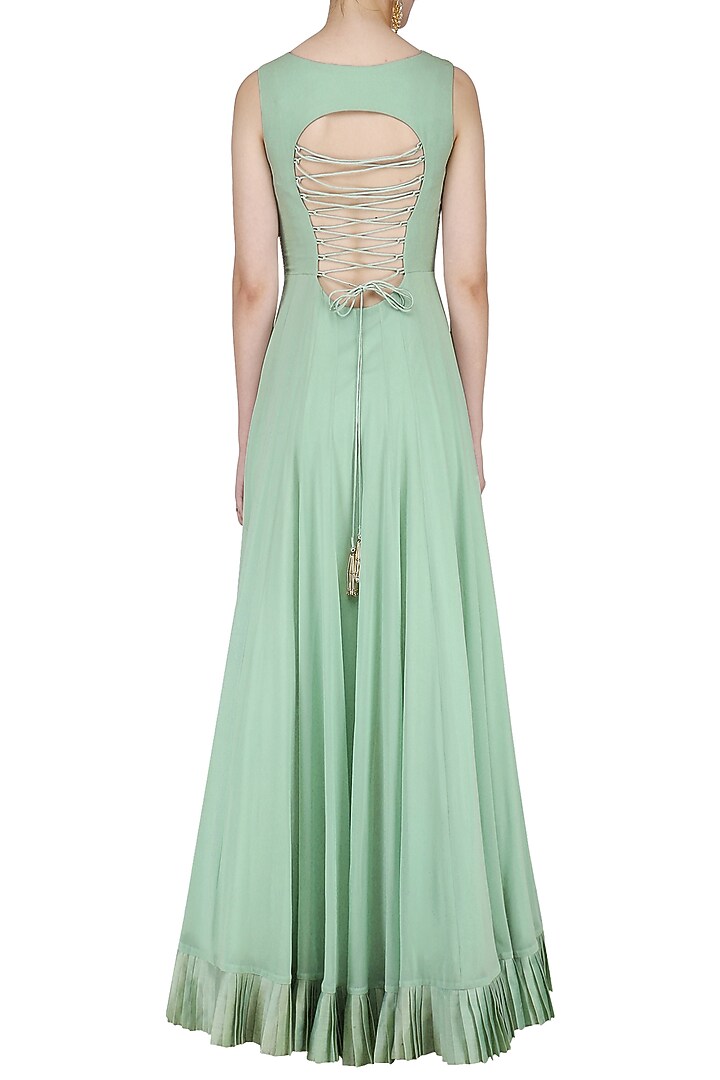 Dusky Green embroidered anarkali set available only at Pernia's Pop Up Shop.