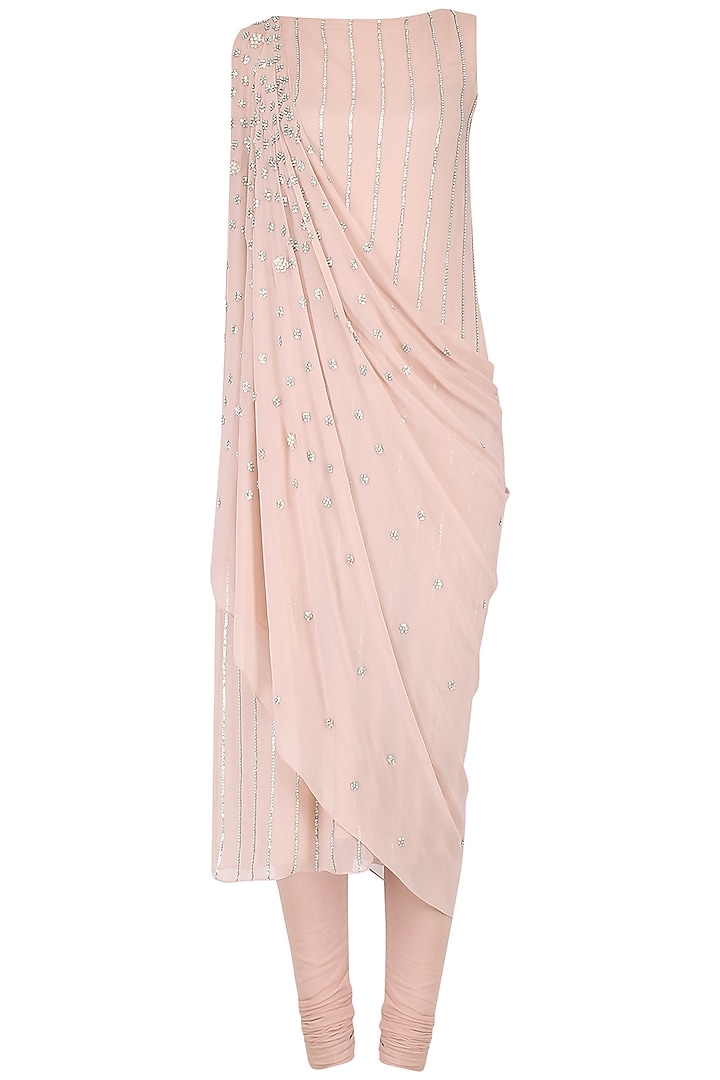 Blush Pink Embroidered Kurta with Attached Dupatta Set by Seema Thukral