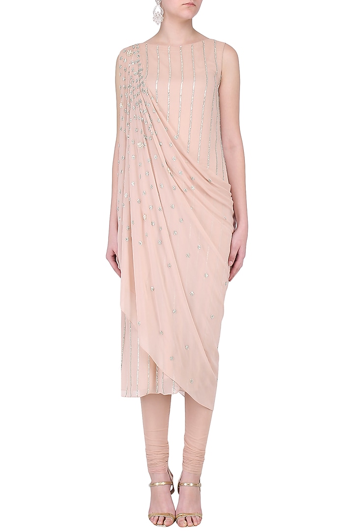 Blush pink embroidered kurta with attached dupatta set available only at Pernia's Pop Up Shop.