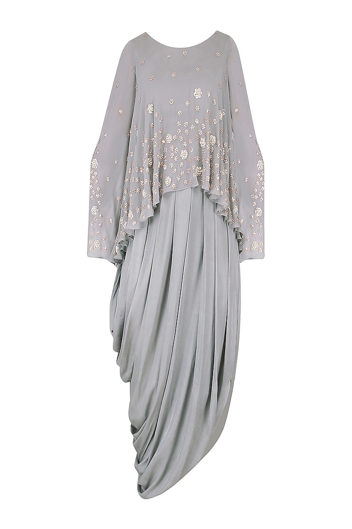 Grey Embroidered Cowl Drape Dress by Seema Thukral