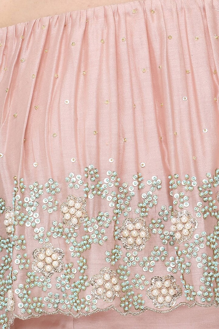 Blush pink embroidered off Shoulder croptop with skirt set available only at Pernia's Pop Up Shop.