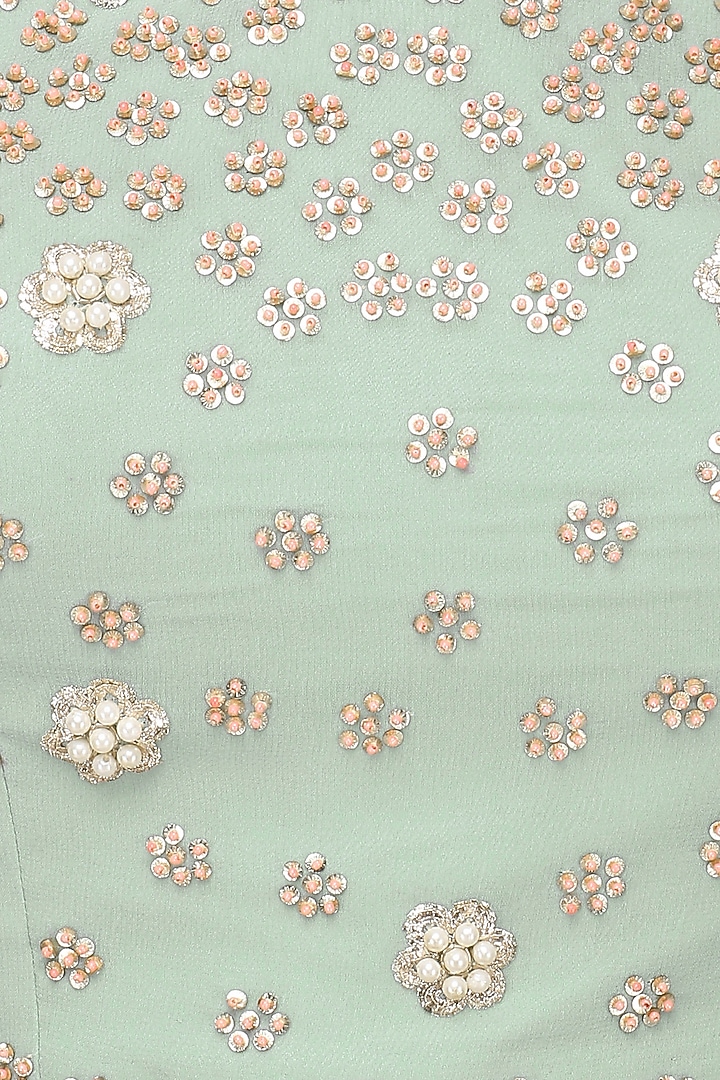 Dusky green embroidered crop top and skirt set available only at Pernia's Pop Up Shop.