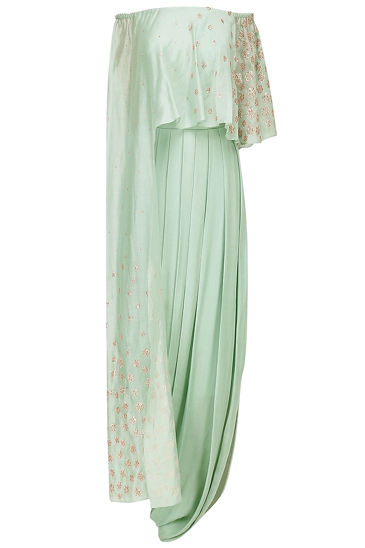 Dusky Green Embroidered Drape Dress by Seema Thukral