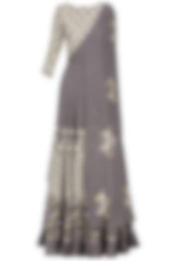 Grey Floral Embroidered Attached Dupatta Anarkali by Seema Thukral