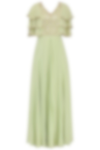 Mint Embroidered Layered Pleat Gown by Seema Thukral