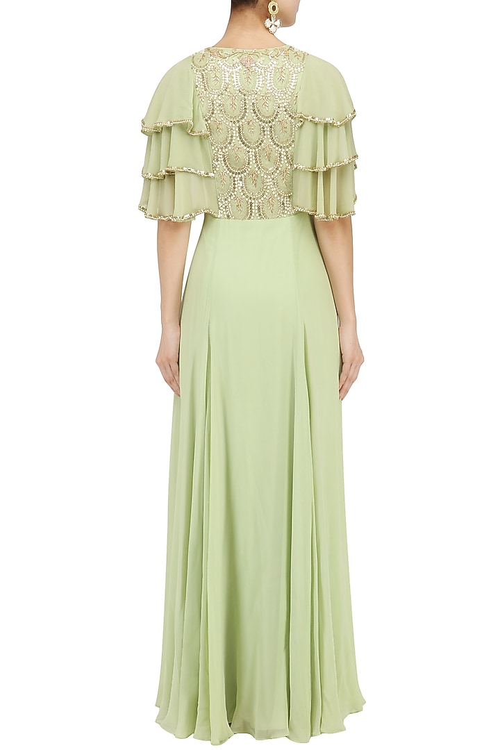 Mint embroidered layered pleat gown available only at Pernia's Pop Up Shop.