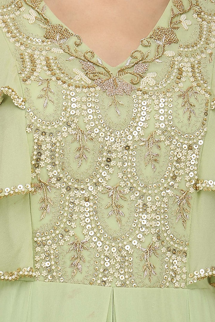 Mint embroidered layered pleat gown available only at Pernia's Pop Up Shop.
