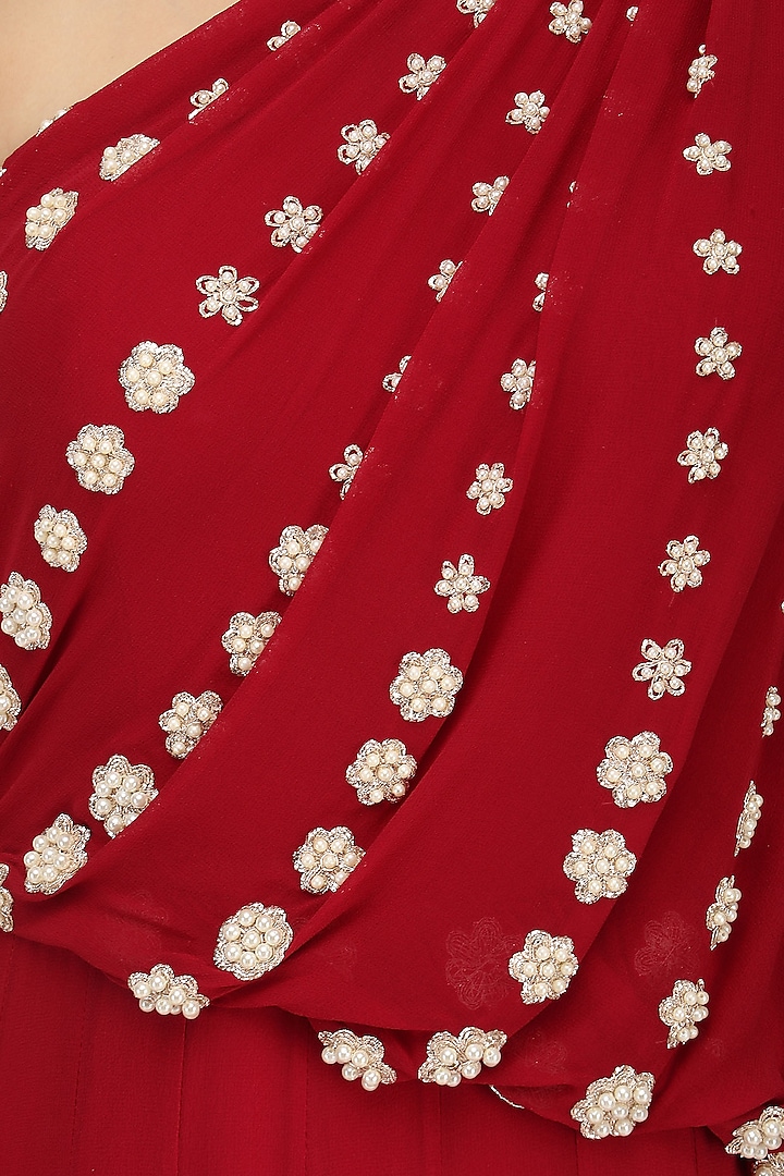 Red embroidered one shoulder draped gown available only at Pernia's Pop ...