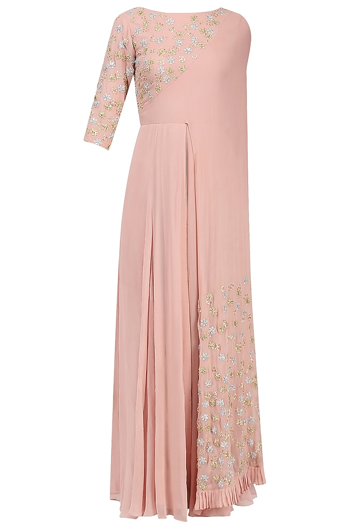 Blush Pink Floral Embroidered Attached Dupatta Anarkali by Seema Thukral