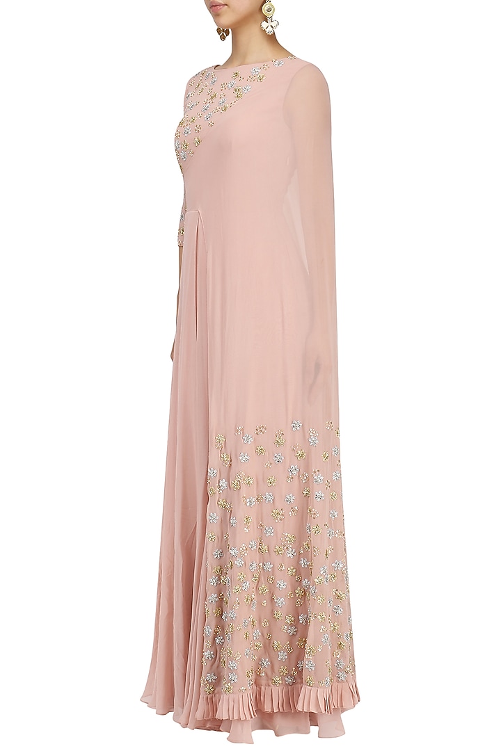 Blush pink floral embroidered attached dupatta anarkali available only at Pernia's Pop Up Shop.