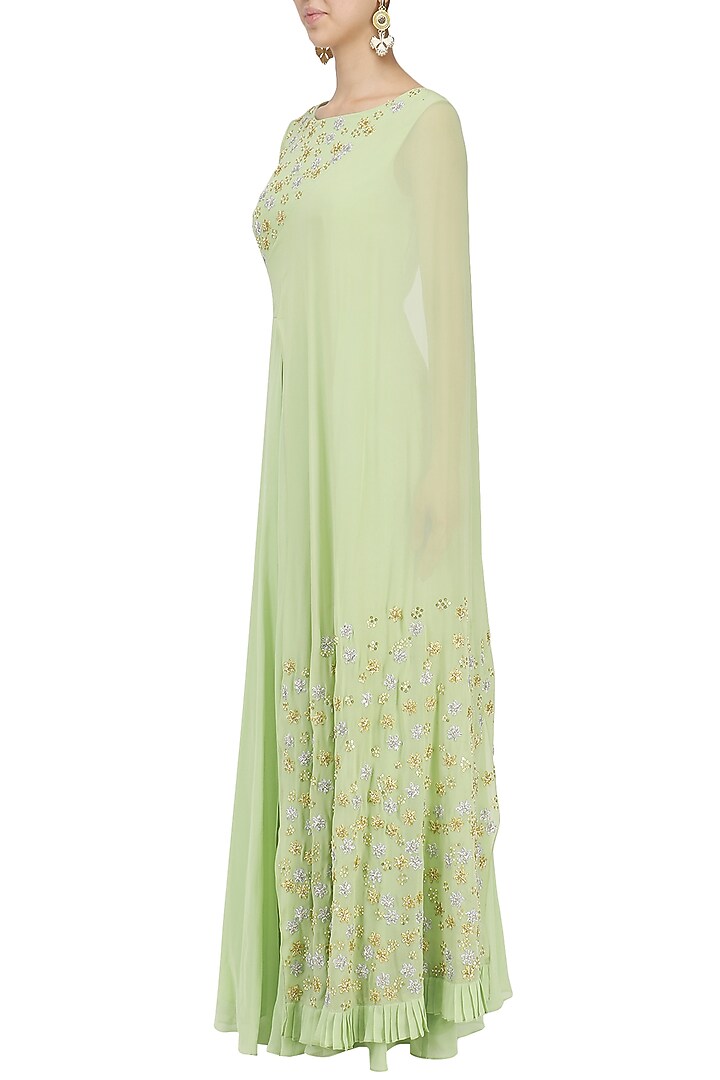 Mint floral embroidered attached dupatta anarkali available only at Pernia's Pop Up Shop.