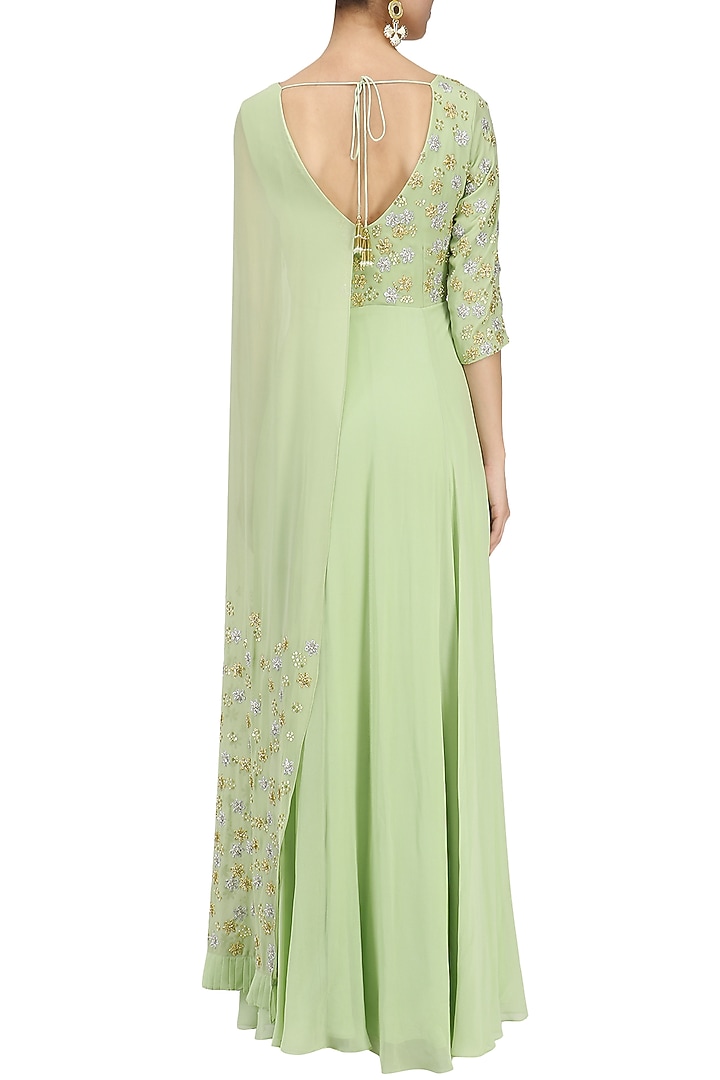 Mint floral embroidered attached dupatta anarkali available only at Pernia's Pop Up Shop.