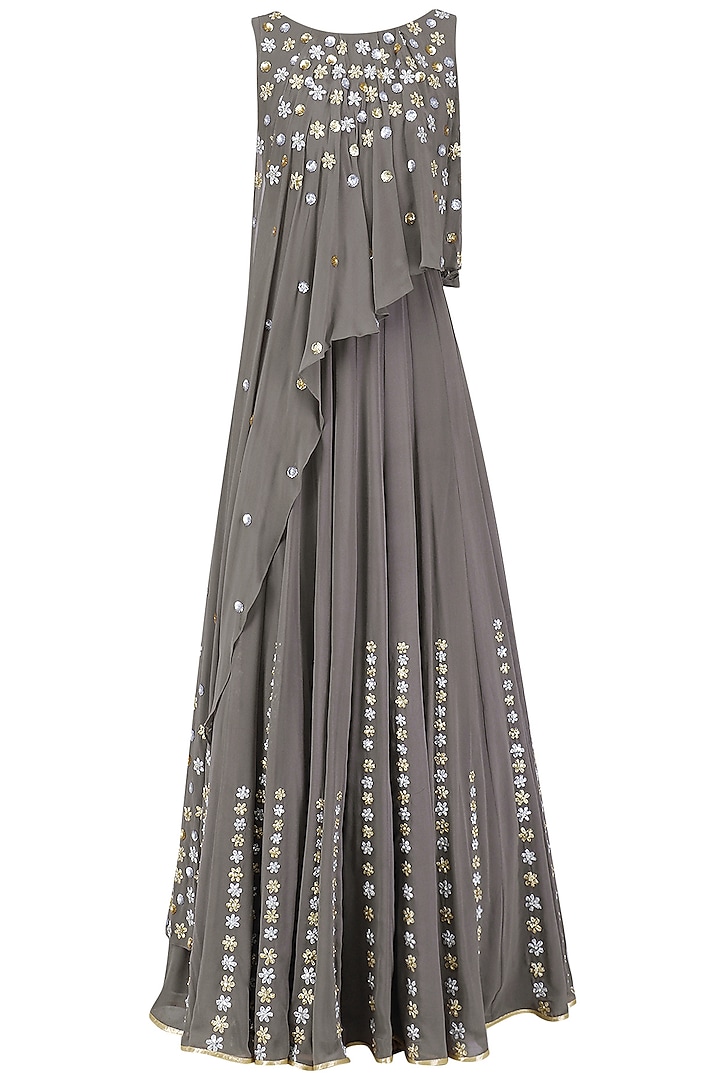 Grey Embroidered Attached Dupatta Anarkali by Seema Thukral