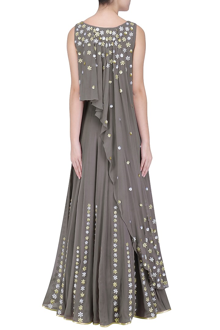 Grey embroidered attached dupatta anarkali available only at Pernia's Pop Up Shop.