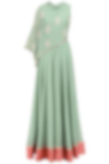 Pale blue embroidered drape cape anarkali available only at Pernia's Pop Up Shop.