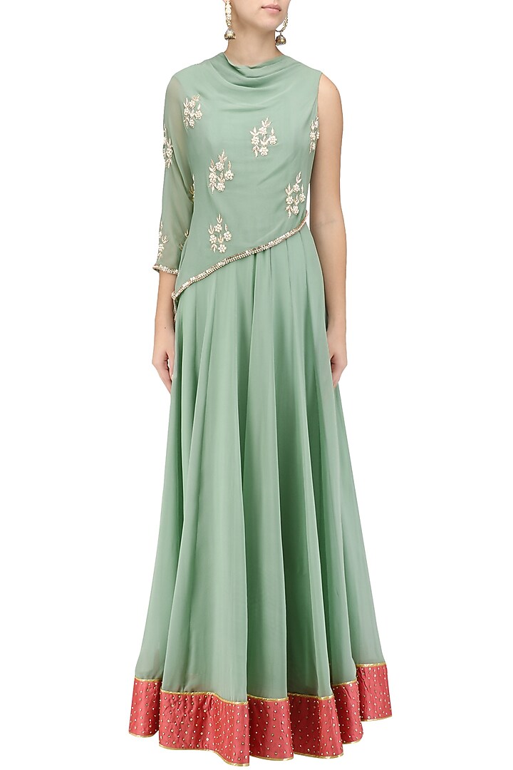 Pale blue embroidered drape cape anarkali available only at Pernia's Pop Up Shop.