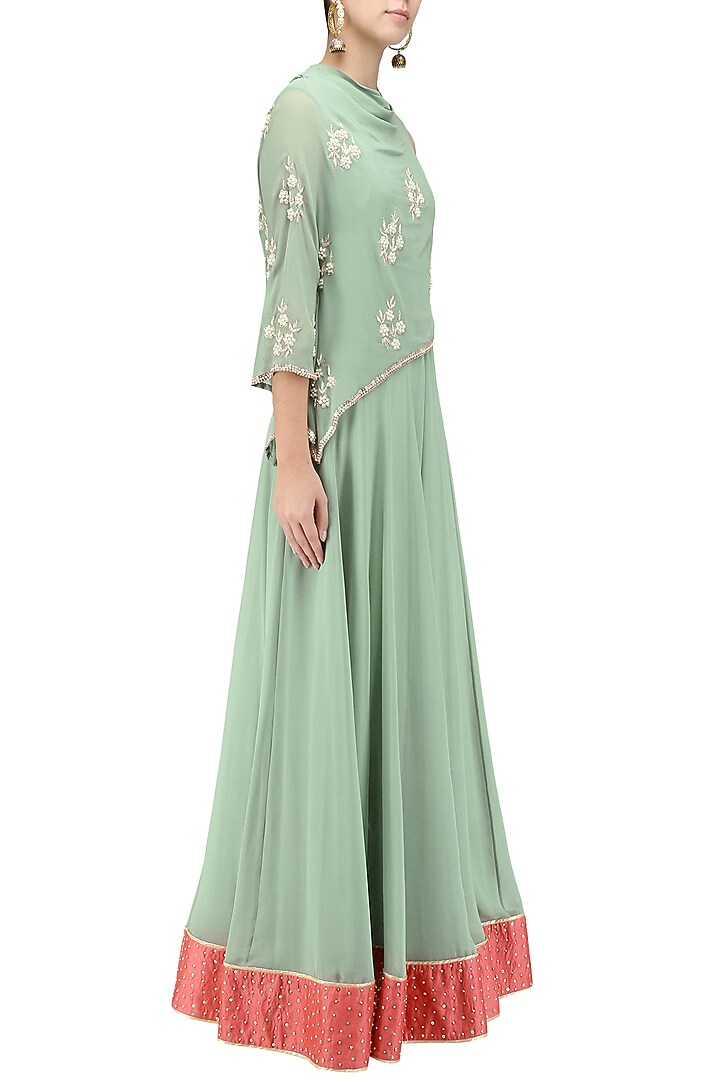 Pale blue embroidered drape cape anarkali available only at Pernia's Pop Up Shop.