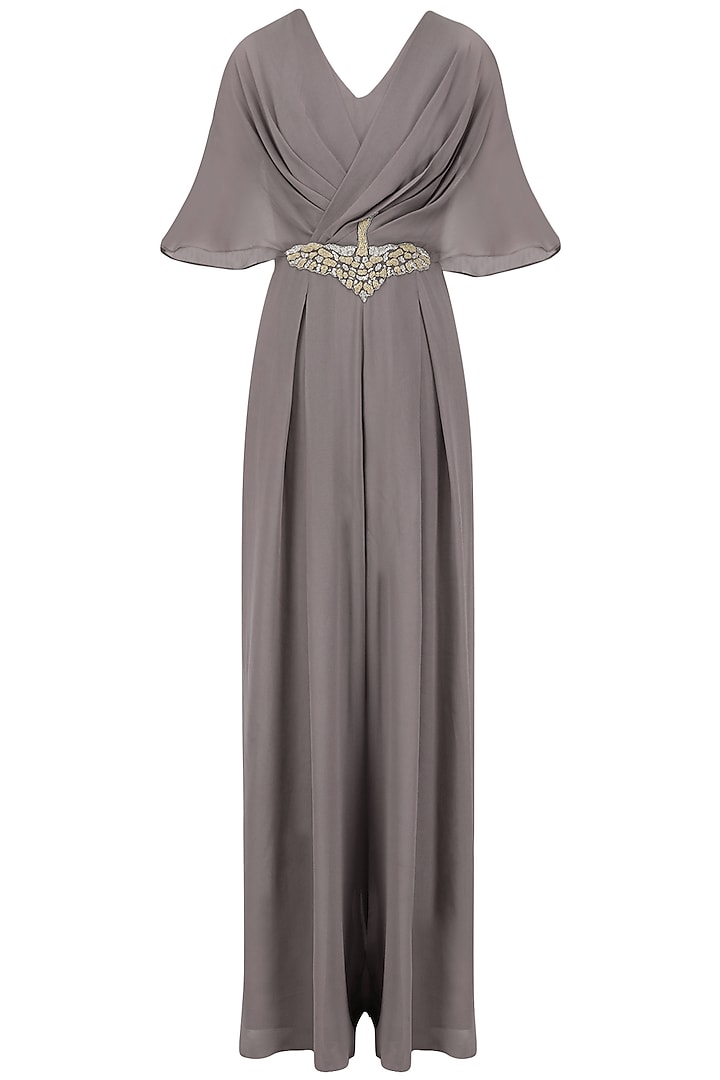Grey Embroidered Draped Jumpsuit by Seema Thukral