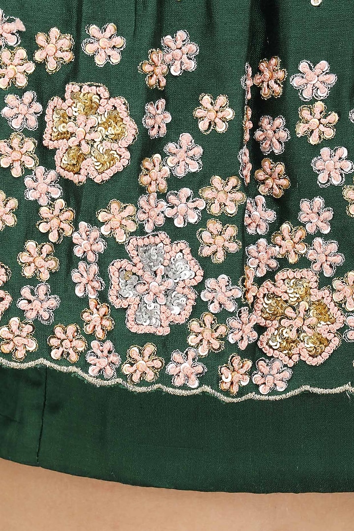 Bottle green embroidered off shoulder croptop with circular skirt available only at Pernia's Pop Up Shop.