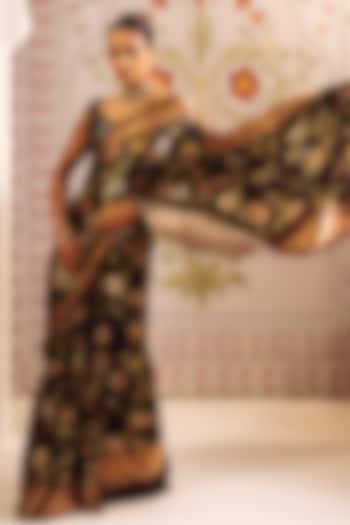 Black Pure Satin Silk Digital Chintz Printed Party Wear Saree by Studio 113 at Pernia's Pop Up Shop