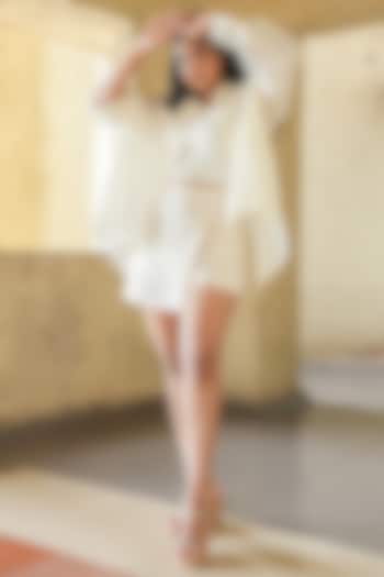 Ecru Blended Cotton Baggy Shirt by Style Junkiie at Pernia's Pop Up Shop